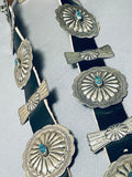 Rare Lone Mountain Turquoise Vintage Native American Navajo Sterling Silver Concho Belt-Nativo Arts