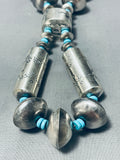 Huge Signed Native American Navajo Turquoise Sterling Silver Tubule Necklace-Nativo Arts
