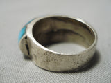 Intricate Vintage Native American Navajo Turquoise Inlay Sterling Silver Ring Old-Nativo Arts