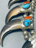 Important Vintage Native American Navajo Turquoise Bear Sterling Silver Squash Blossom Necklace-Nativo Arts