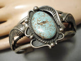 High Grade Vintage Native American Navajo #8 Turquoise Sterling Silver Leaf Bracelet Old-Nativo Arts