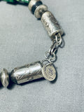 One Of The Finest Native American Navajo Signed Sterling Silver Green Turquoise Necklace-Nativo Arts