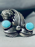 Awesome San Felipe Kingman Turquoise Sterling Silver Bear Ring-Nativo Arts