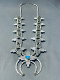 Authentic Native American Navajo Zia Turquoise Sterling Silver Squash Blossom Necklace-Nativo Arts