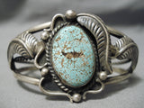 High Grade Vintage Native American Navajo #8 Turquoise Sterling Silver Leaf Bracelet Old-Nativo Arts