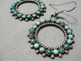 Museum Vintage Native American Zuni Navajo Circle Turquoise Sterling Silver Hoop Earrings-Nativo Arts