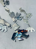 One Of The Best Inlay Vintage Native American Navajo Turquoise Sterling Silver Necklace Set-Nativo Arts