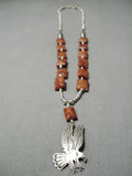 Rare Flying Eagle Vintage Native American Navajo Squared Spiny Oyster Sterling Silver Necklace-Nativo Arts