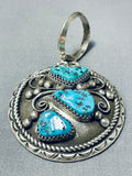 Magnificent Vintage Native American Hopi Morenci Turquoise Sterling Silver Pendant-Nativo Arts