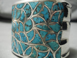 One Of Best Vintage Zuni Native American Inlay Tuquoise Sterling Silver Bracelet-Nativo Arts