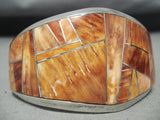 Huge Vintage Native American Navajo Emery Yazzie Shell Sterling Silver Bracelet-Nativo Arts