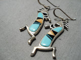 Detailed Vintage Native American Navajo Turquoise Kachina Sterling Silver Earrings-Nativo Arts