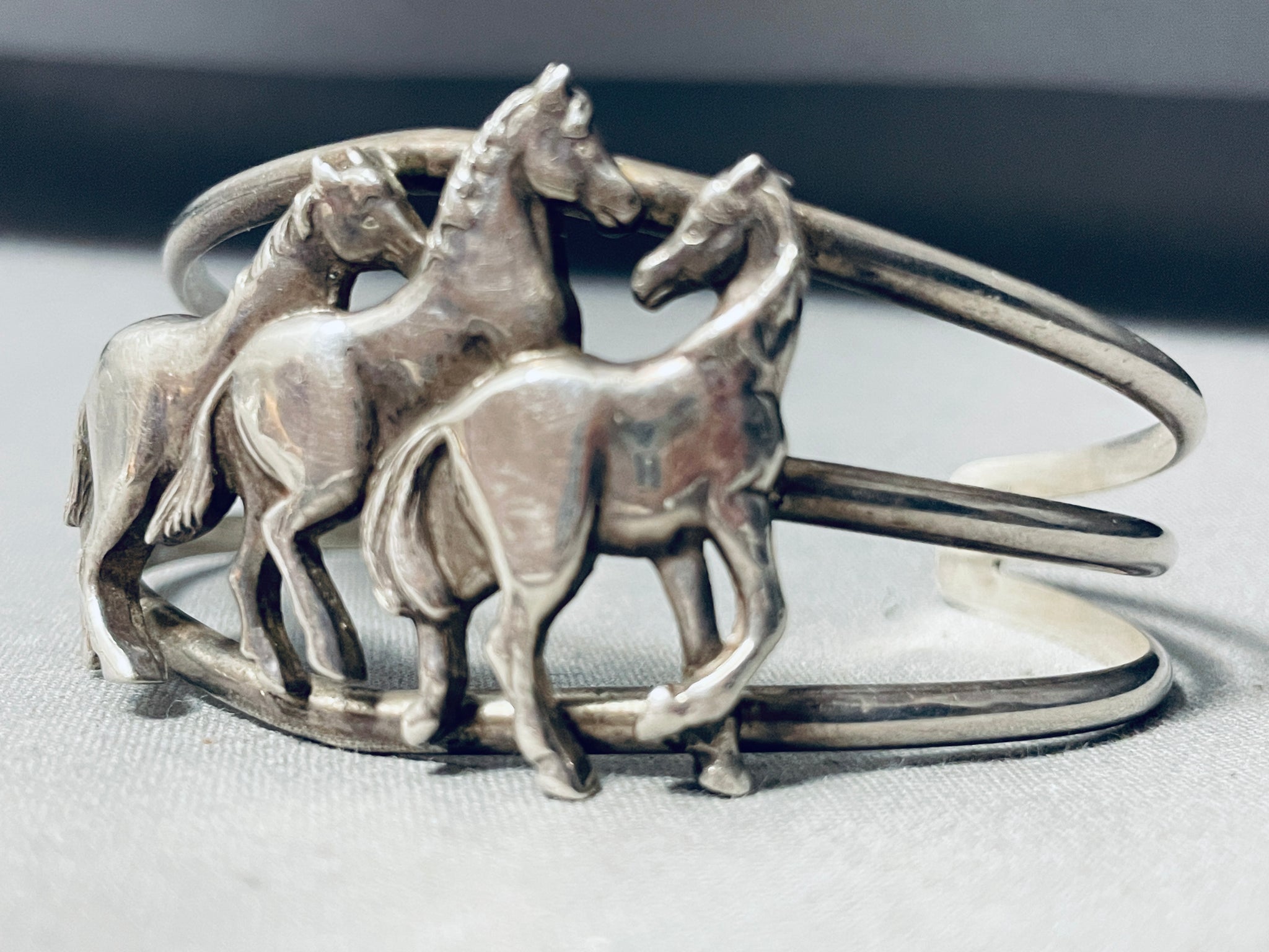 Horse Family Vintage Southwestern Sterling Silver Bracelet