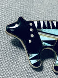 Extraordinary Native American Navajo Signed Inlay Jet Turquoise Coral Sterling Silver Bear-Nativo Arts