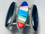 One Of The Most Unique Vintage Native American Navajo Turquoise Sterling Silver Inlay Bracelet-Nativo Arts