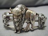 Intricate!! Vintage Native American Navajo Buffalo Love Sterling Silver Bracelet Old-Nativo Arts