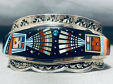 Extreme Detail Space Kachina Vintage Native American Navajo Turquoise Sterling Silver Bracelet-Nativo Arts