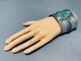 Amazing San Felipe Signed Blue Diamond Turquoise Sterling Silver Huge Bracelet-Nativo Arts