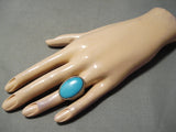 Outstanding Vintage Native American Hopi Blue Gem Turquoise Sterling Silver Ring-Nativo Arts