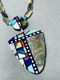 Important Santo Domingo Turquoise Inlay Sterling Silver Necklace-Nativo Arts