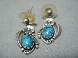 Amazing Vintage Native American Navajo Blue Diamond Turquoise Sterling Silver Earrings-Nativo Arts