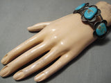 Superior Vintage Native American Navajo #8 Turquoise Sterling Silver Flower Bracelet Old-Nativo Arts