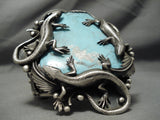 Biggest Craziest Native American Navajo Gecko Sterling Silver Turquoise Bracelet- 290 Grams-Nativo Arts