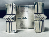Monumental Advanced Technique Native American Navajo Signed Huge Heavy Solid Silver Bracelet-Nativo Arts
