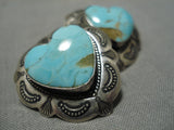 Wonderful Rare Vintage Native American Navajo #8 Turquoise Sterling Silver Earrings Old-Nativo Arts
