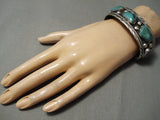 Exquisite Vintage Native American Navajo Green Turquoise Sterling Silver Bracelet Old-Nativo Arts