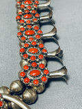 Beautiful Vintage Native American Navajo Coral Sterling Silver Squash Blossom Necklace-Nativo Arts