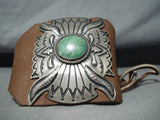 Awesome Vintage Native American Navajo Green Spiderweb Turquoise Sterling Silver Bowguard-Nativo Arts