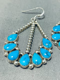 Dazzling Vintage Native American Navajo Old Kingman Turquoise Sterling Silver Earrings-Nativo Arts