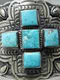 Best Biggest Vintage Native American Navajo Turquoise Sterling Silver Cross Bracelet-Nativo Arts