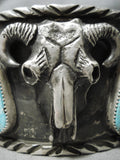 Colossal Cow Head Native American Navajo Blue Turquoise Sterling Silver Bracelet Cuff-Nativo Arts