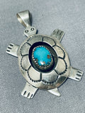 Rare Early Tommy Jackson Vintage Native American Navajo Turtle Turquoise Sterling Silver Pendant-Nativo Arts