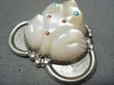 Fabulous Toad Native American Navajo Mother Of Pearl Sterling Silver Frog Pin-Nativo Arts