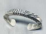 Thick All Sides Carved Vintage Native American Navajo Sterling Silver Bracelet-Nativo Arts