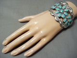 Flowers Of Turquoise Vintage Native American Navajo Repoussed Sterling Silver Bracelet-Nativo Arts