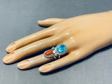 Wonderful Native American Navajo Morenci Turquoise And Coral Sterling Silver Ring-Nativo Arts