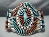Native American One Of The Best Ever Zuni Turquoise Coral Needle Sterling Silver Bracelet-Nativo Arts