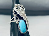 Ornate Native American Navajo Turquoise Sterling Silver Leaf Stems Huge Ring-Nativo Arts