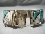 So Detailed!! Vintage Native American Navajo Sterling Silver Turquoise Link Bracelet Old-Nativo Arts