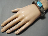 Unique! Vintage Navajo Old Kingman Turquoise Sterling Silver Bracelet-Nativo Arts