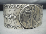 Extraordinary Native American Navajo Sterling Silver Vintage Coin Bracelet-Nativo Arts
