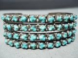 World Of Intricacy Vintage Native American Zuni Carved Turquoise Sterling Silver Bracelet-Nativo Arts