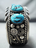 Signed Vintage Native American Navajo Sleeping Beauty Turquoise Sterling Silver Bracelet-Nativo Arts