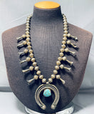 Early Big Bead Vintage Native American Navajo Turquoise Sterling Silver Squash Blossom Necklace-Nativo Arts