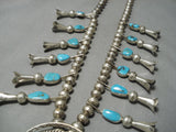 Tremendous Vintage Native American Navajo Turquoise Sterling Silver Squash Blossom Necklace-Nativo Arts