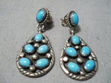 Authentic Vintage Native American Navajo Domed Turquoise Sterling Silver Earrings-Nativo Arts